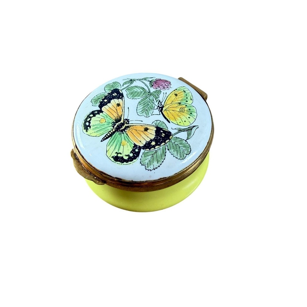 Crummles Butterfly Yellow Enamel Trinket Pill Box Made in England Small Mini